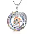 wholesale 925 Sterling Silver Musical Note Pendant with Monkey Playing Guitar on Rainbow Crystal Necklaces Wholesale - 16+2 Chain-0-0