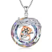 wholesale 925 Sterling Silver Musical Note Pendant with Monkey Playing Guitar on Rainbow Crystal Necklaces Wholesale - 16+2 Chain-Guinea Pig