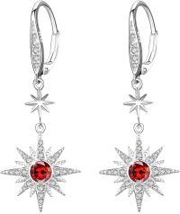 wholesale Sterling Silver Gold Plated Gemstone Star Earrings Leverback Dangle Jewelry Gifts-January (Silver)-January (Silver)