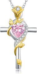wholesale Sterling Silver Rose Cross Pendant Necklace for Women-0-150