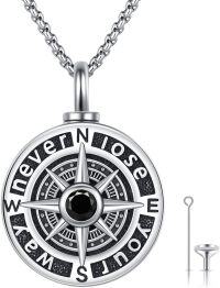 wholesale 925 Sterling Silver Compass Pendant Necklace  with Black Stone and Chain - Graduation Gift for Him & Her-E-Compass-3