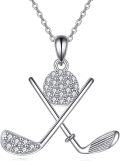 wholesale 925 Sterling Silver CZ Crossed Clubs Pendant Necklace for Golf Lovers Gifts-0-0