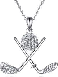wholesale 925 Sterling Silver CZ Crossed Clubs Pendant Necklace for Golf Lovers Gifts-Golf