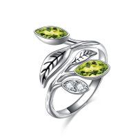 wholesale 925 Sterling Silver CZ Chakra Tree Leaf Adjustable Ring (6 9 ) Holiday Gift-8-Peridot Ring