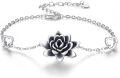wholesale 925 Sterling Silver Black Onyx Flower Charm Anklet Ankle Chain Jewelry for Women Girls 8-0-0