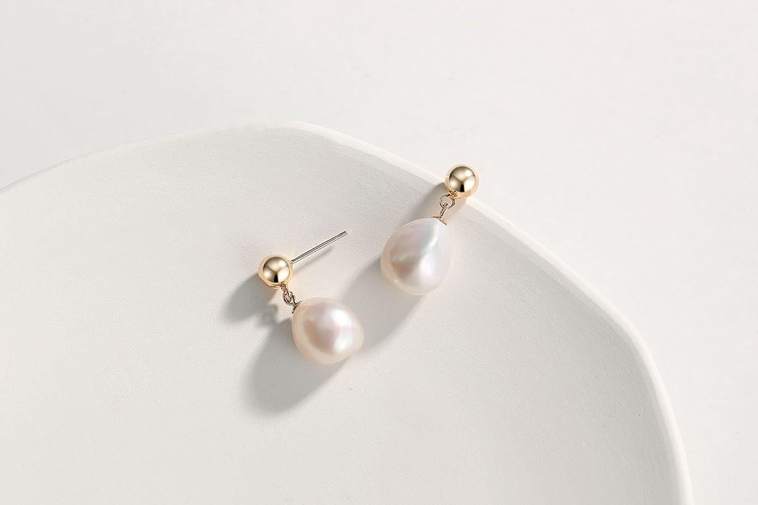 Gold Plated Sterling Silver Baroque Pearl Stud Earrings for Women-0-6