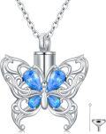 wholesale 925 Sterling Silver Butterfly Cremation Necklace for Ashes with Blue Crystals Women's Memorial Keepsake Jewelry Bereavement Gift-0-0
