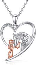 wholesale 925 Sterling Silver Horse Girl Heart Pendant Necklace s for Women Girls-0-0