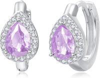 wholesale 925 Sterling Silver Birthstone Pear Teardrop Huggie Hoop Earrings for Women-June