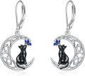 wholesale 925 Sterling Silver Black Cat & Blue Butterfly on Crescent Moon Drop Earrings for Women Gifts-0-0
