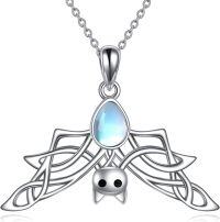 wholesale 925 Sterling Silver Rainbow Moonstone Spider Pendant Necklace for Women Gothic Halloween s-Bat Necklace