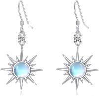 wholesale 925 Sterling Silver Starburst Moonstone Dangle Earrings - Celestial s for Her-Sun Earrings - Moonstone