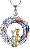 wholesale 925 Sterling Silver Abalone Shell Moon Pendant with Cats and Tree of Life Design for Cat Lovers-0-4