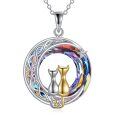wholesale 925 Sterling Silver Abalone Shell Moon Pendant with Cats and Tree of Life Design for Cat Lovers-0-4