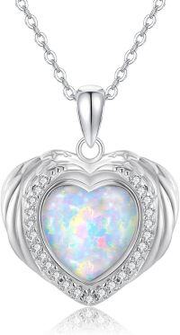 wholesale 925 Sterling Silver Birthstone Angel Wings Necklace for Women Teens-01-Opal