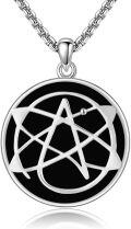 wholesale 925 Sterling Silver Black Obsidian Pentagram Pendant Necklace Gothic Jewellery for Men Women-0-0