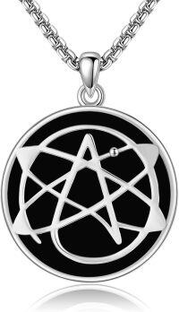wholesale 925 Sterling Silver Black Obsidian Pentagram Pendant Necklace Gothic Jewellery for Men Women-Obsidian
