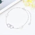 wholesale 10K Gold Pearl & Crystal Double Heart Charm Ankle Anklet for Women-0-10