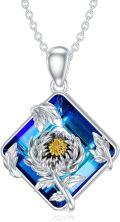 wholesale 925 Sterling Silver Blue Crystal Birth Flower Necklace for Women - Square Shape Pendant -0-0