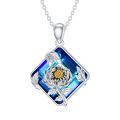 wholesale 925 Sterling Silver Blue Crystal Chrysanthemum Pendant Necklace-0-0