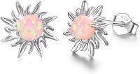 wholesale 925 Sterling Silver Pink Fire Opal Sun & Moon Stud Earrings Celestial s for Women Girls-03- Pink Opal Sun（Rose Gold ）
