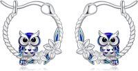 wholesale 925 Sterling Silver Owl Dangle Drop Earrings with Blue Enamel and Flower Accents for Women Girls  4cm Long-Owl Earrings
