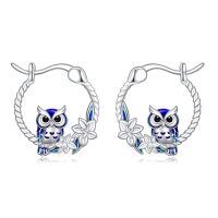 wholesale 925 Sterling Silver Owl Blue Enamel Floral Twist Rope Hoop Earrings For Women-Owl Earrings