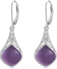wholesale 925 Sterling Silver Purple Agate Celtic Teardrop Dangle Earrings Wholesale  for Women-Amethyst