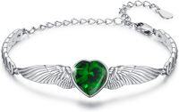 wholesale 925 Sterling Silver Birthstone Angel Wings Heart Bracelet for Women Mother s Day Gift-May