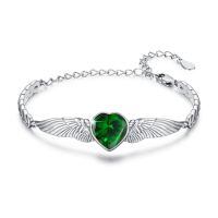 wholesale 925 Sterling Silver Birthstone Angel Wings Heart Bracelet for Women Mother s Day Gift-May