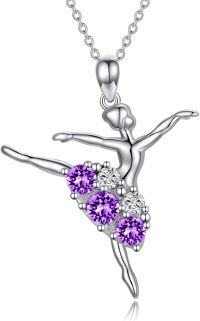 wholesale Sterling Silver Austrian Birthstone Crystal Ballerina Necklace Ballet Dancer Pendant Gift-Purple