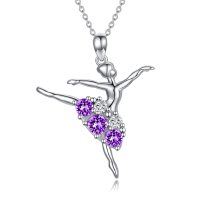 wholesale 925 Sterling Silver Ballet Dancer Necklace Wholesale With Green And White Crystals-Purple