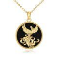 wholesale 925 Sterling Silver Gold Plated Phoenix Black Onyx Oval Pendant Necklace-0-0