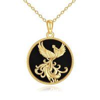wholesale 925 Sterling Silver Gold Plated Phoenix Black Onyx Oval Pendant Necklace-phoenix necklace