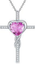 wholesale TOUPOP Pink Tourmaline Cross Necklace For Women Sterling Silver October Birthstone Cross Pendant Necklace Heart Cross Christian Jewelry Birthday Christmas Gifts For Women Her -0-0