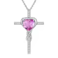 TOUPOP Sterling Silver Pink Tourmaline Cross Necklace-0-0