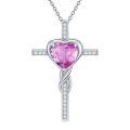TOUPOP Sterling Silver Pink Tourmaline Cross Necklace-0-0