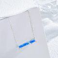 wholesale 925 Sterling Silver Blue Opal Leaf Bar Pendant Necklace s for Women Girls-0-2