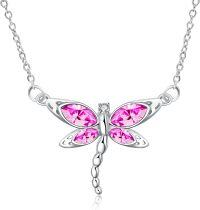 wholesale 925 Sterling Silver Crystal Dragonfly Necklace Birthstone Jewelry Gift-10 October Birthstone