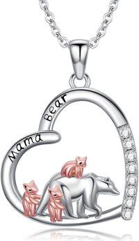 wholesale 925 Sterling Silver Mama Bear Family Pendant Necklace with Cub and Cubic Zirconia Accents-Bear-3