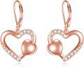 wholesale 925 Sterling Silver Plated Rose Gold  Double Heart Drop Earrings with Cubic Zirconia-0-0