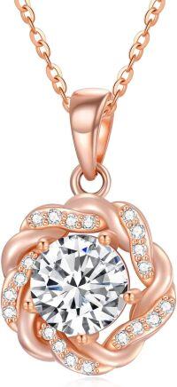 wholesale 14K Rose Gold Diamond Flower Knot Butterfly Pendant Necklace for Women-A- Flower Knot Necklace
