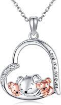 wholesale 925 Sterling Silver Koala Family Love You Forever Heart Pendant Necklace for Women Girls Gifts-0-0