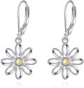 wholesale 925 Sterling Silver Yellow Crystal Daisy Flower Drop Earrings for Women-0-0