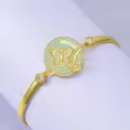 TOUPOP 14K Gold Plated Sterling Silver Jade Bracelet Tree Of Life Lotus Cat Hummingbird Dragonfly Bee Butterfly Jewelry Gift-0-4