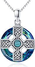 wholesale 925 Sterling Silver Blue Gemstone Celtic Cross Knot Pendant Necklace for Women-0-0