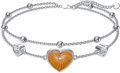 wholesale 925 Sterling Silver Heart-Shaped Orange Stone Double-Strand Ankle Anklet for Women's Footwear Accessories-0-0