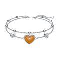 wholesale 925 Sterling Silver Heart-Shaped Orange Stone Double-Strand Ankle Anklet for Women's Footwear Accessories-0-0
