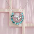 wholesale 925 Sterling Silver Horse Horseshoe Turquoise Gemstone Pendant Necklace s for Women and Girls-0-2