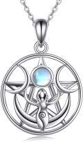 wholesale 925 Sterling Silver Moonstone Triple Goddess Pentacle Necklace for Women Witchcraft Pagan Jewelry-0-0